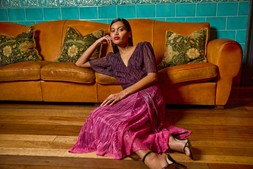 Roman Ombre Shimmer Plisse Midi Dress