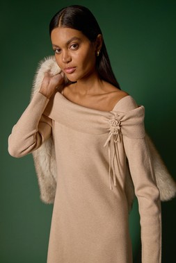 Roman Floral Bardot Knit Midi Dress