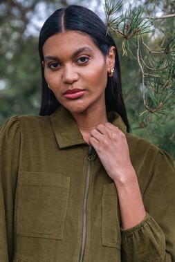 Roman Khaki Corduroy Zip Detail Midi Dress