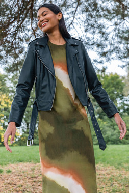 Roman Khaki Abstract Print Mesh Stretch Midi Dress