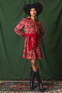 Roman Floral Print Button Stretch Dress