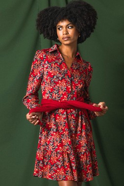 Roman Floral Print Button Stretch Dress