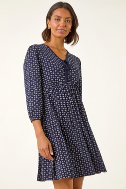 Roman Navy Geometric Bow Stretch Dress