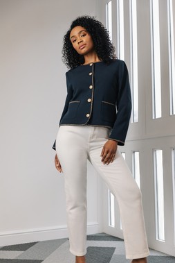 Roman Petite Navy Scuba Button Up Jacket