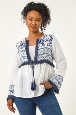 Roman Petite White Tassel Detail Jacket