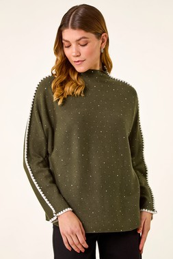 Roman Forest Sparkly Blanket Stitch Knit Jumper