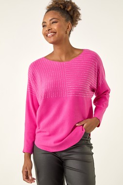 Roman Cerise Embellished Stripe Knit Jumper