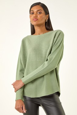Roman Pale Green Embellished Stripe Knit Jumper