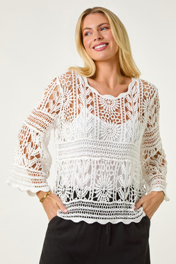 Roman Petite Cotton Crotchet Tunic Top