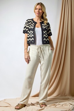 Roman Peite Stone Petite Linen Mix Elastic Waist Tie Front Trousers