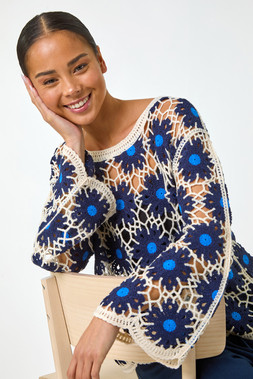 Roman Petite Crochet Floral Knit Top