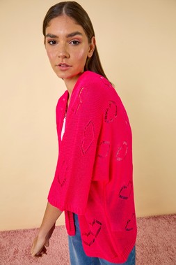 Roman Pink Pointelle Knit Heart Cardigan