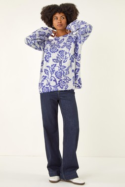 Roman Light Grey Abstract Floral Knit Jumper