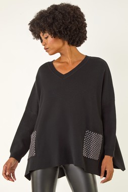 Black Hotfix Pocket Knit Jumper