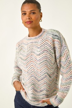 Roman Light Grey Zig Zag Pointelle Knit Jumper