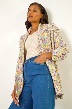 Roman Ivory Soft Knit Nep Longline Cardigan
