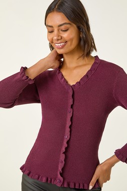 Roman Burgundy Ribbed Lurex Ruffle Knit