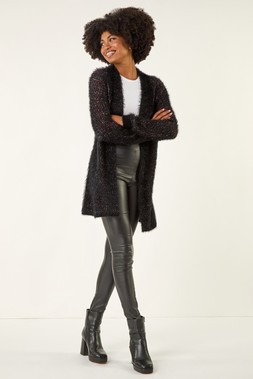 Roman Black Fluffy Eyelash Knit Cardigan