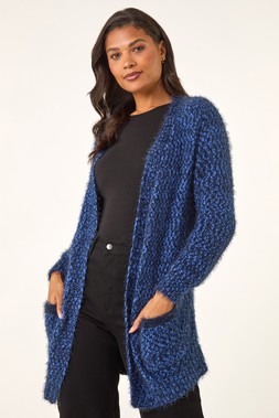 Roman Blue Fluffy Longline Knit Cardigan