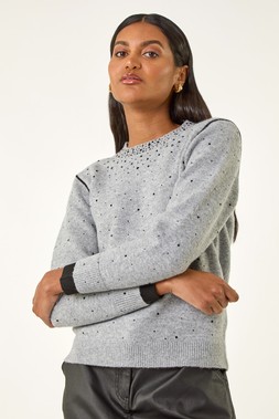 Roman Grey Embellished Knit Jumper