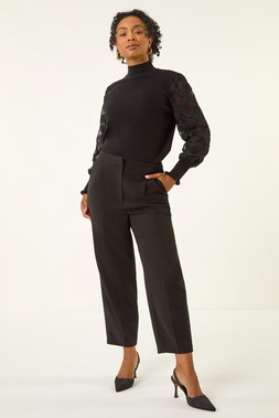 Roman Petite Black Lace Sleeve Knit Jumper
