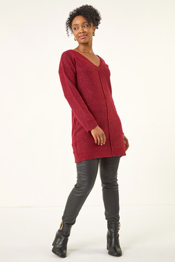 Roman Petite Wine Sparkle V-Neck Knit Jumper