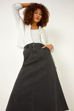 Roman Washed Black Denim Panelled Skirt