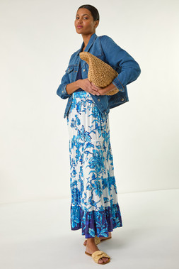 Roman Contrast Floral Tiered Skirt