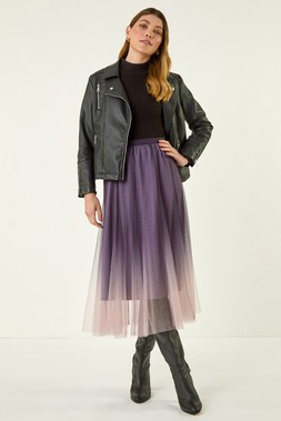 Roman Pink Ombre Dip Dye Mesh Layered Skirt