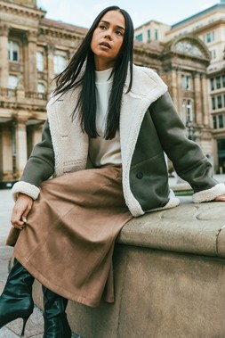 Tan Petite Suede A-Line Skirt
