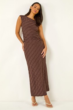 Roman Dusk Chocolate Textured Stretch Midi Skirt