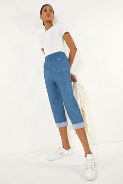 Roman Denim Contrast Detail Crop Trouser