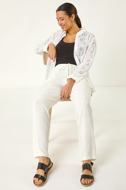 Roman White Full Length Linen Trouser
