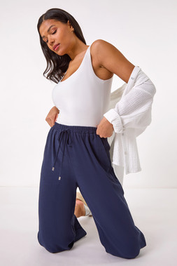 Roman Navy Cropped Linen Trouser