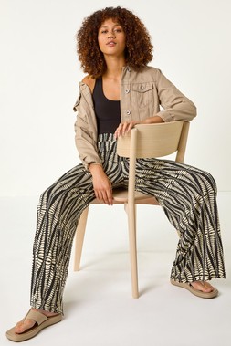Roman Mono Print Wide Leg Trousers