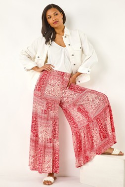 Roman Red Tile Tiered Palazzo Trouser