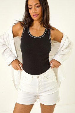 Roman Dusk White High Waisted Denim Stretch Shorts