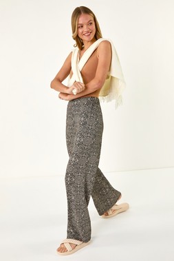Roman Black Geometric Floral Stretch Trousers