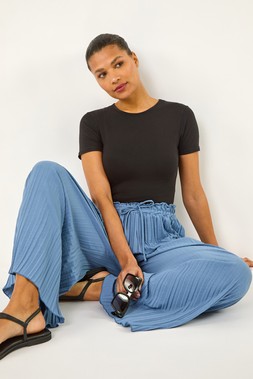 Roman Denim Pleated Wide Leg Stretch Culottes