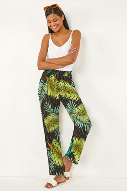 Roman Black Multi Palm Shimmer Harem Trouser