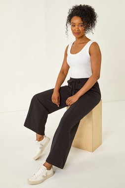 Roman Petite Black Pintuck Tie Front Joggers