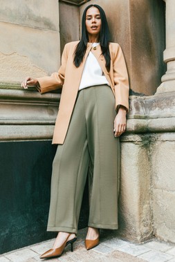 Khaki Petite Front Seam Stretch Trouser