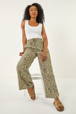 Roman Petite Paisley Print Wide Leg Trouser