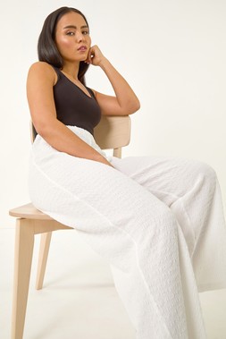 Roman Petite White Textured Stretch Trouser