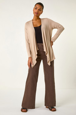 Roman Natural Waterfall Front Jersey Knit Cardigan