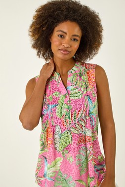 Roman Rose Pin Tuck Burnout Leaf top