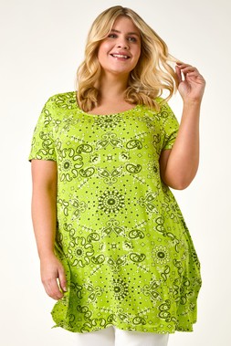 Roman Lime Paisley Print Bar Back Tee