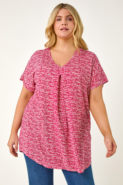 Roman Curve Pink Pleat Front Printed Stretch Top
