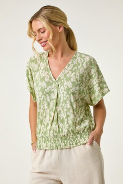 Roman Petite Floral Print Crinkle Blouson Top