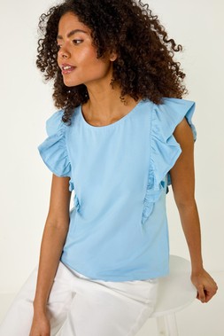 Roman Dusk Blue Short Sleeve Ruffle Tee